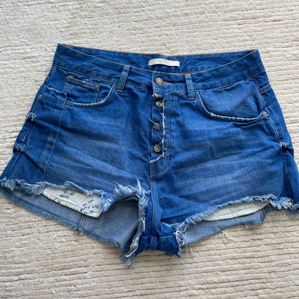 Zara high waisted jean shorts with embroidery